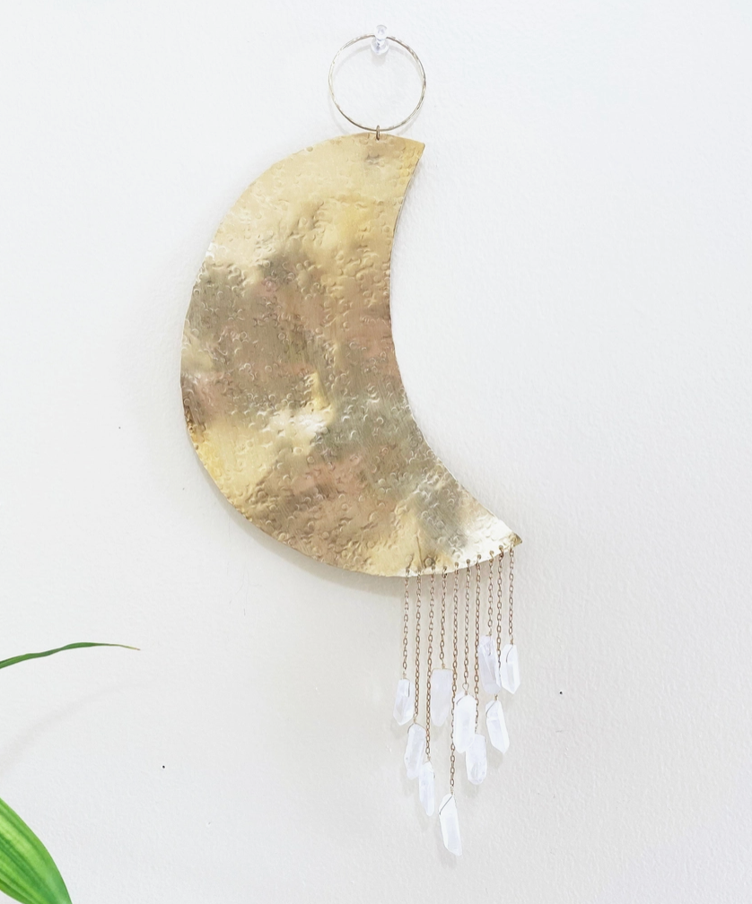 Home Decor Wall Decor Brass Moon & Quartz Wall Hanging Ohana Shop