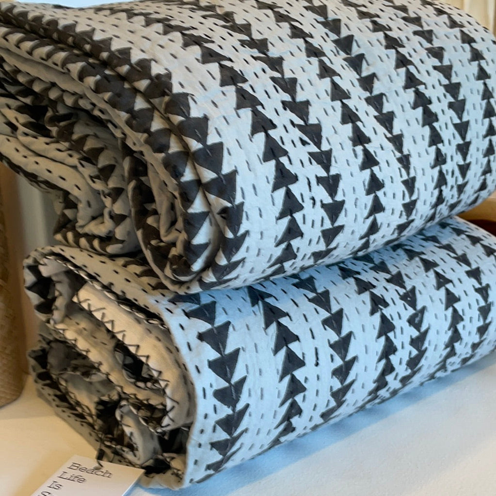 Arrow Kantha Quilt Grey & Black Ohana Shop Kauai