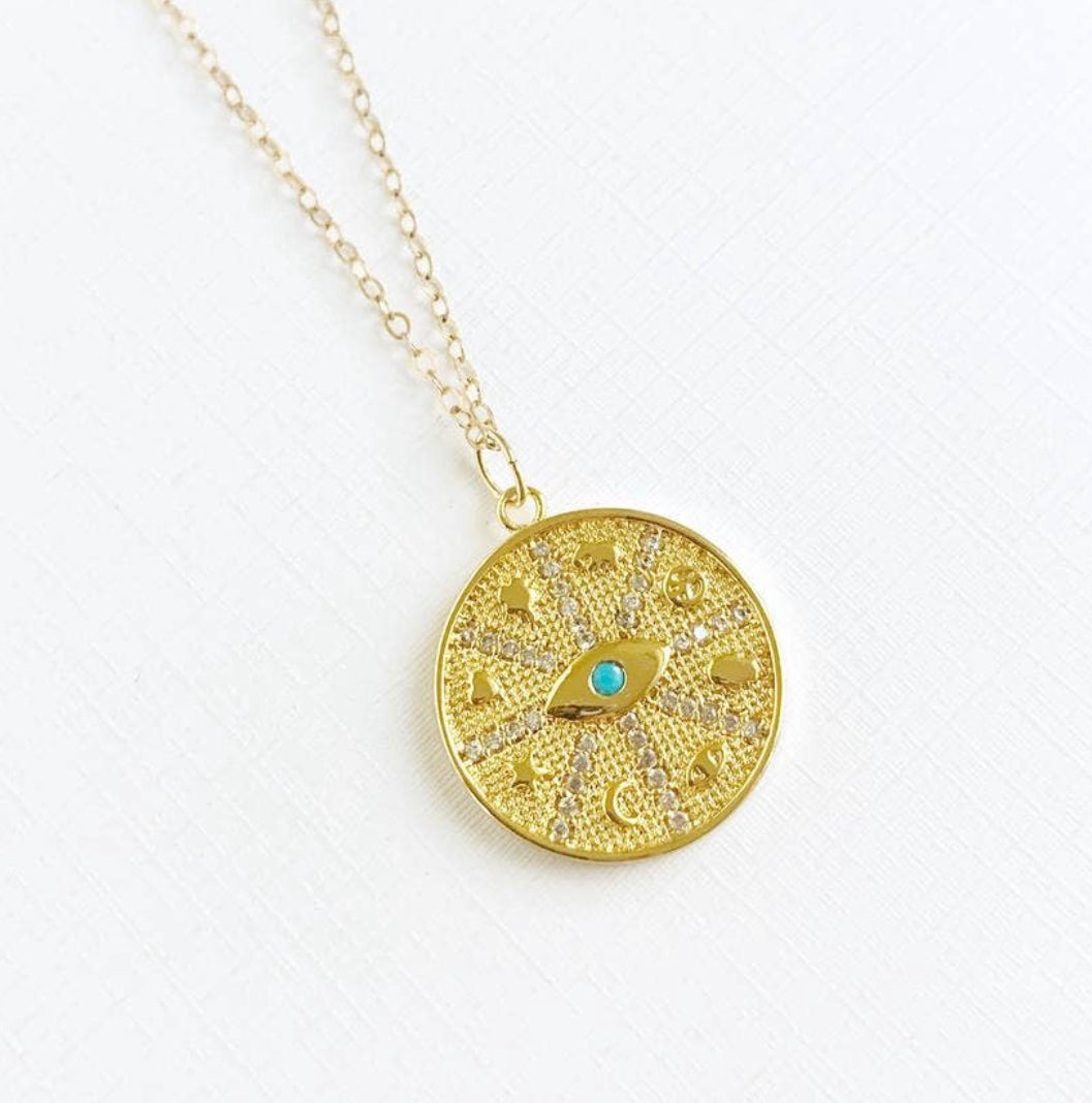 Good Fortune Evil Eye Necklace Gold Filled