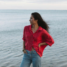 NO'I Paina Linen Shirt in Red