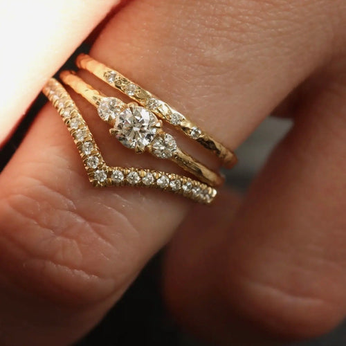 Triple Diamond Solid 14kt Gold Ring