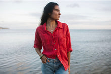 NO'I Paina Linen Shirt in Red