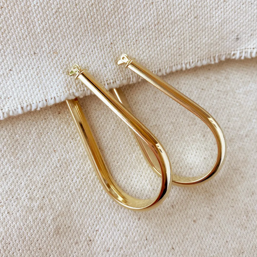 18k Gold Filled Long Drop Shaped Hoop Earrings