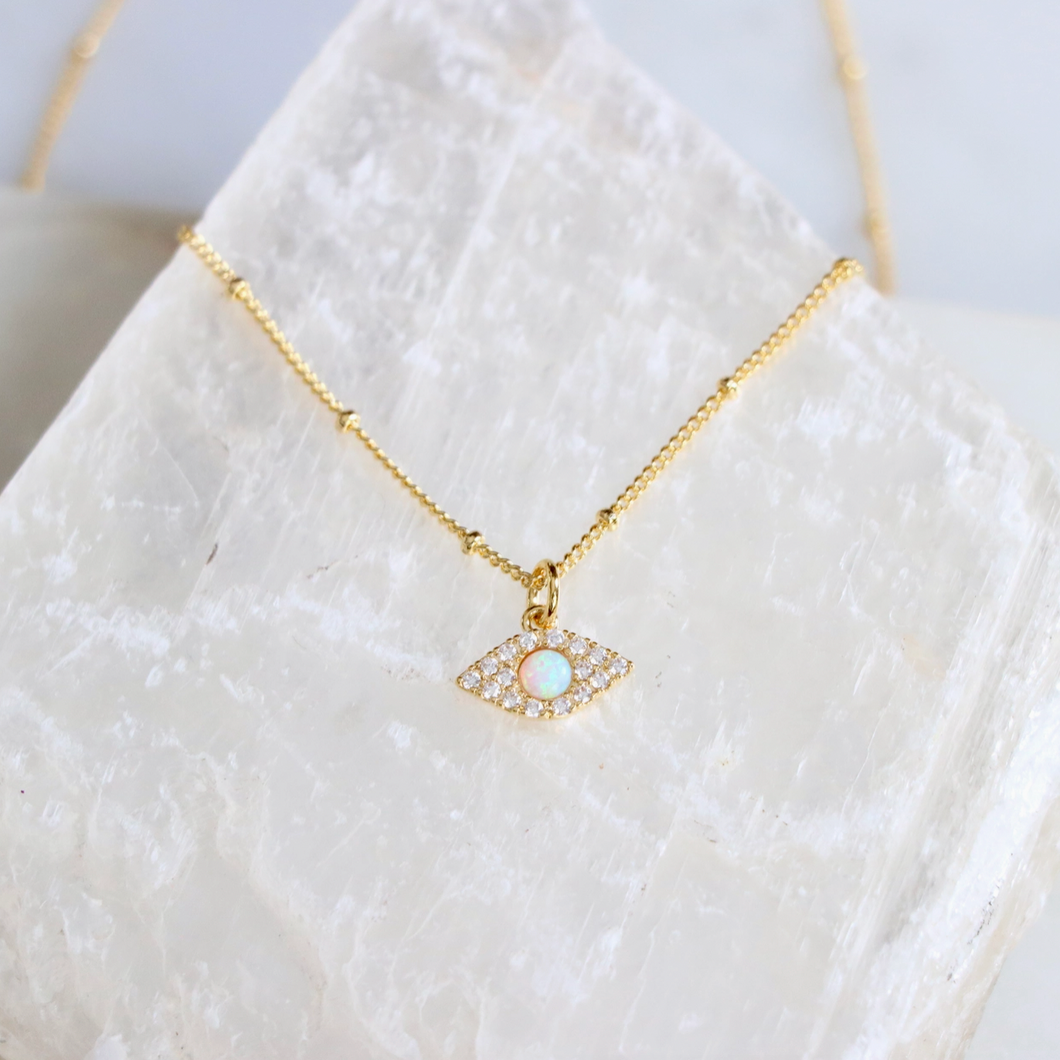 Opal CZ Evil Eye Necklace