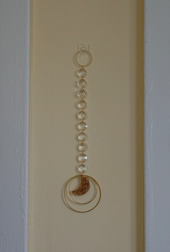 Home Decor; Suncatcher - Crystal & Brass Hammered Moon Drop