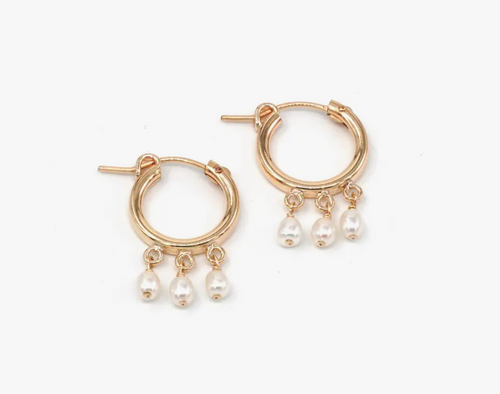 Three Pearl Hinge Hoops