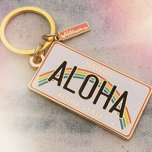 Aloha License Plate Enamel Keychain