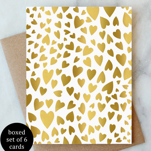 Gold Hearts Greeting Card - Box Set of 6 | Love Friendship