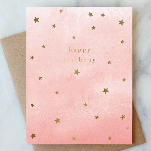 Soft Blush Stars Birthday Greeting Card