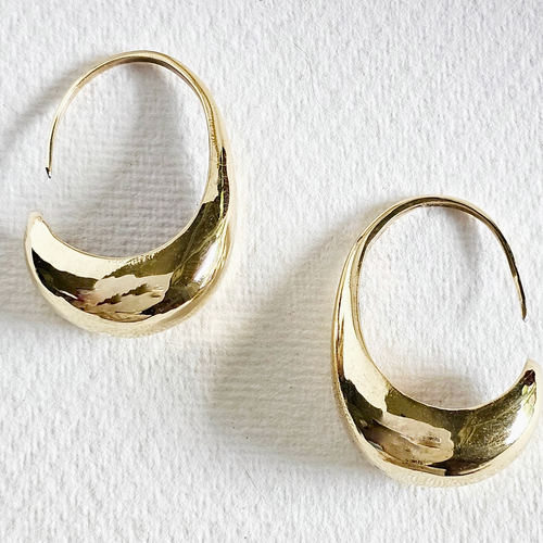 Brass Drop Orb Hoop Earrings