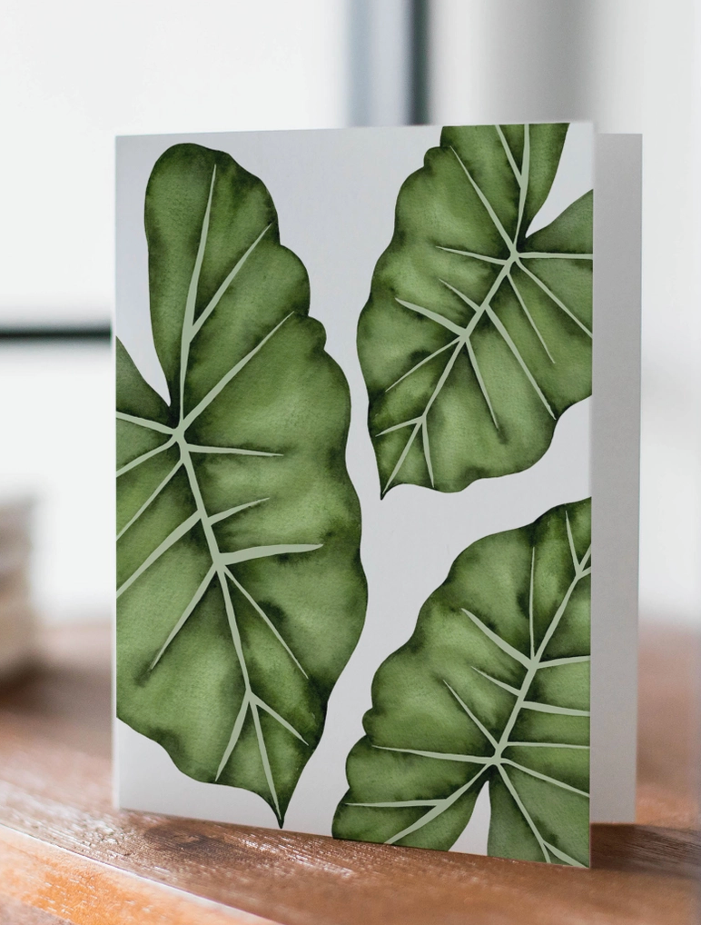 Watercolor Elephant Ear Plant Greeting Card with Envelope