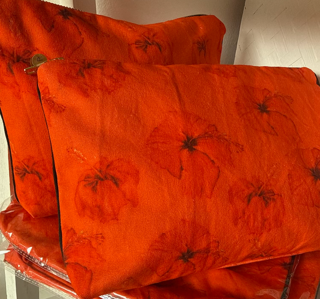 Red-Orange Hibiscus Canvas Pouch