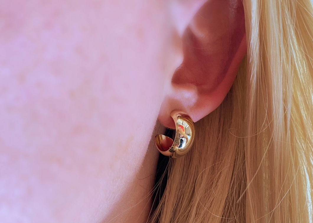 18k Gold Filled Rounded Fat Half Hoop Earrings