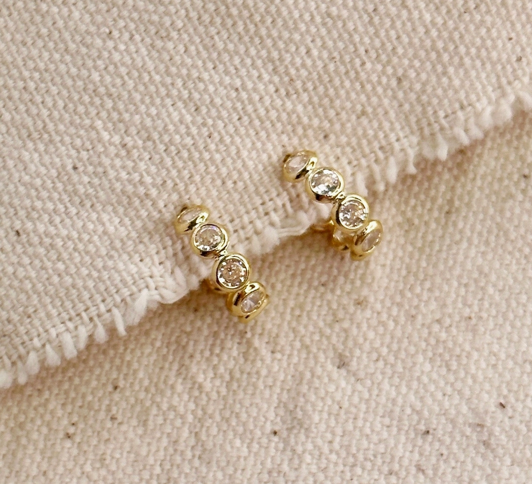 Bezel Cz C- Hoop Earrings