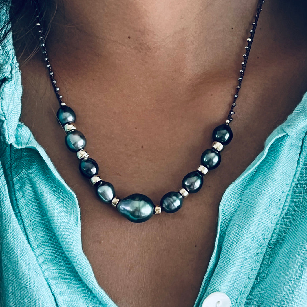 9 Tahitian Pearl w/Laborite Necklace #3