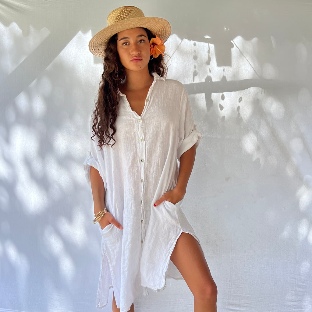 Malia Short Button Down Linen Dress Ohana Shop Kauai