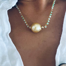 Single Golden Pearl w/Aquamarine #25