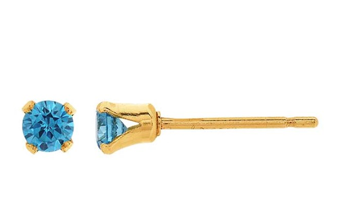 Yellow Gold-Filled Dark Blue CZ-Set Post Earring