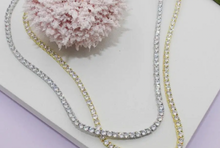 Gold Filled or Rhodium Plated Tennis Cubic Zirconia Necklace 3mm