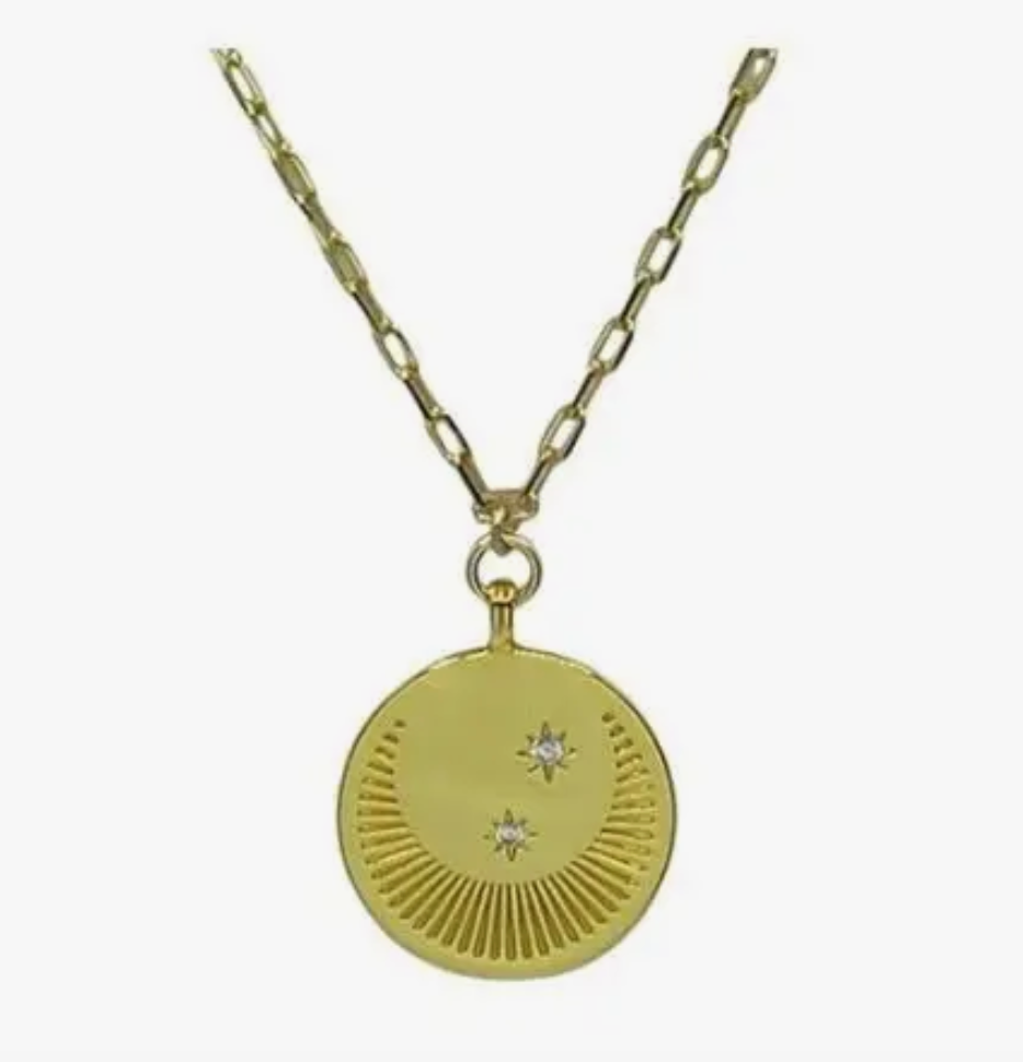 Moon & Star Medallion on 18kt Gold Fill Necklace