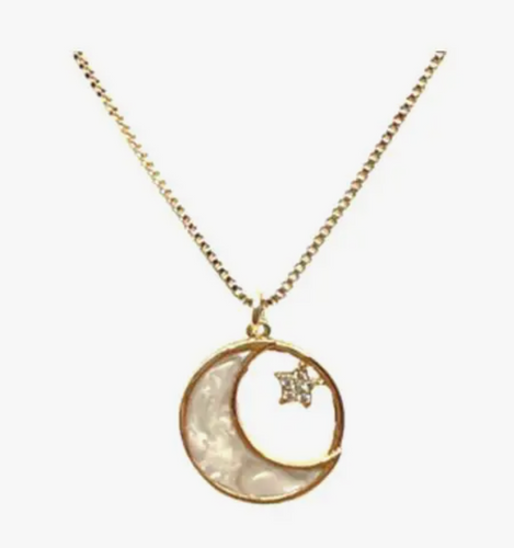 Mother of Pearl Moon and Star on 18kt Gold Fill Chain