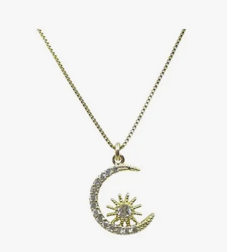 Pave Crescent Moon Charm On GF Chain Necklace