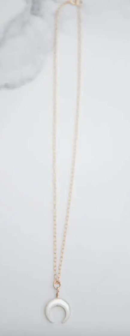 Mother Pearl Crescent Moon Necklace - 14kt Gold Fill