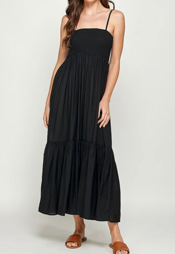 TROPICAL PRINT MAXI DRESS BLACK