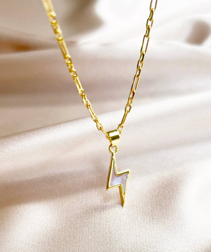 Let’s Bolt Lightning Mother of Pearl Necklace Gold Filled
