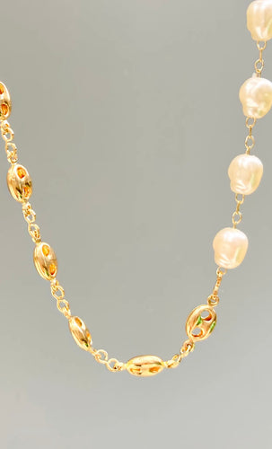 Riven Pearl and Marine Gold Filled Chain
