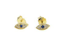Mini Gold Evil Eye Stud Earrings with Sapphire Zircon