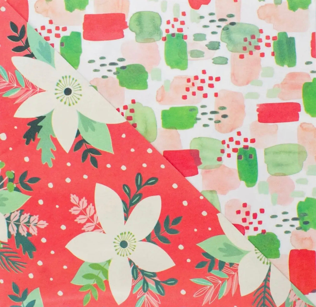 Pretty Poinsettia • Double-sided Eco Wrapping Paper •Holiday